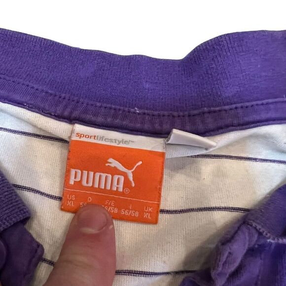 Puma Sport Lifestyle Polo Shirt Size XL Striped White Purple Embroidered Logo - Picture 3 of 7